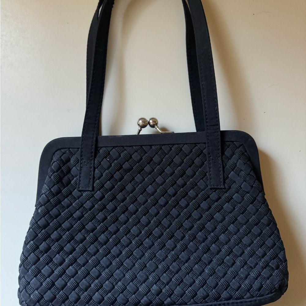 Black weave handled evening bag